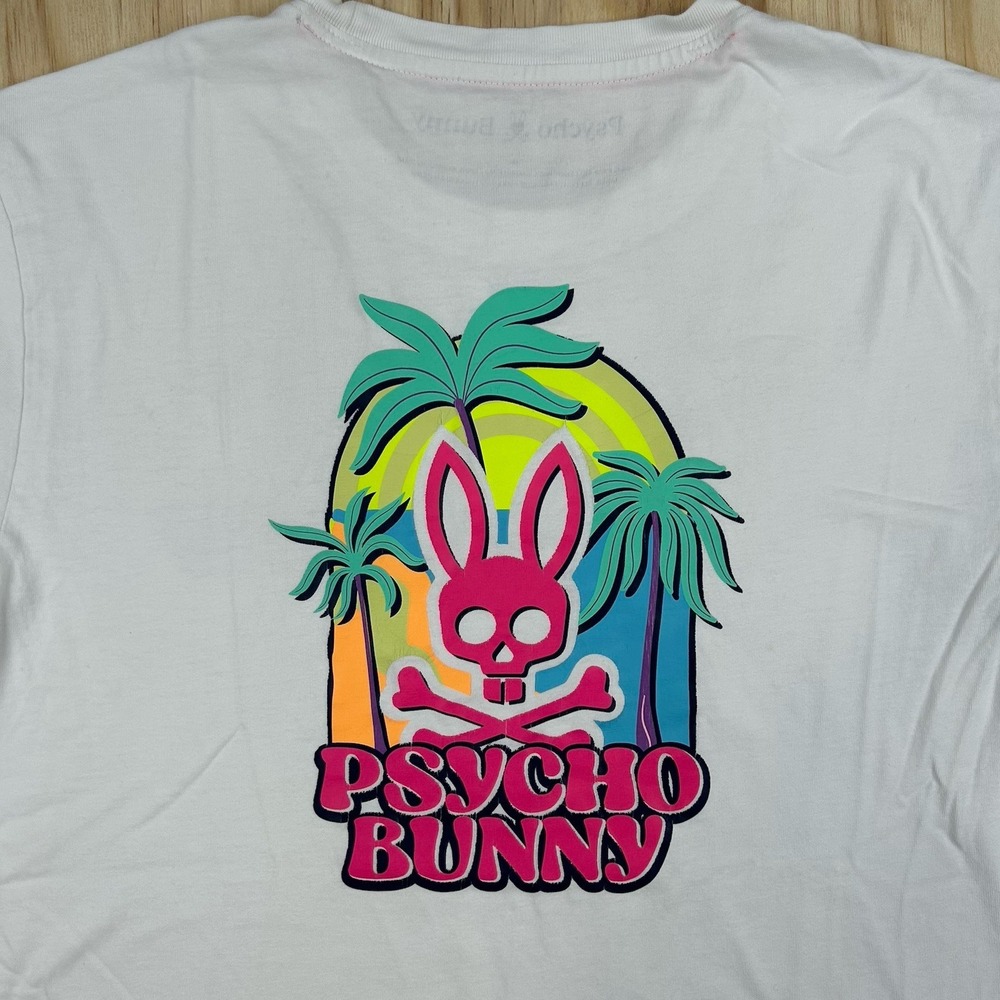 Psycho Bunny Women's White Beach Short Sleeve Graphic T-Shirt Size 4 Small - Picture 2 of 8